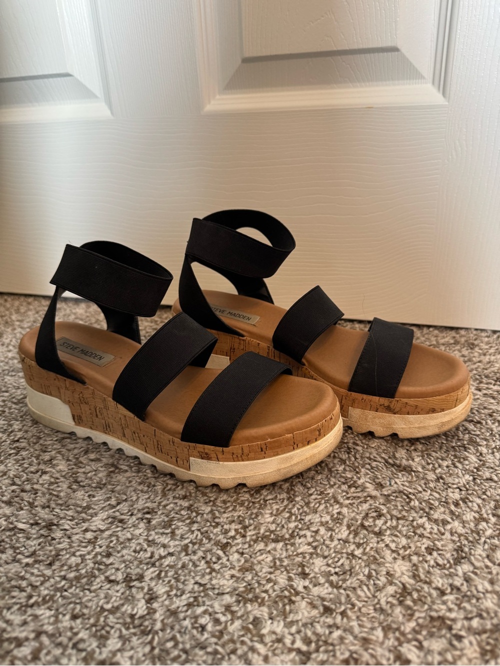 Steve Madden Black Elastic Cork-Platform Sandals